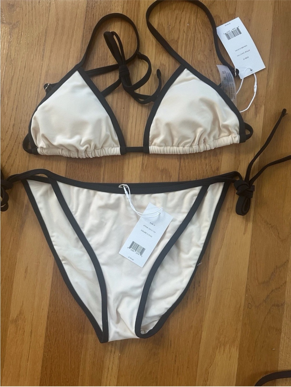 Vince Cream Triangle Bikini with Black Trim